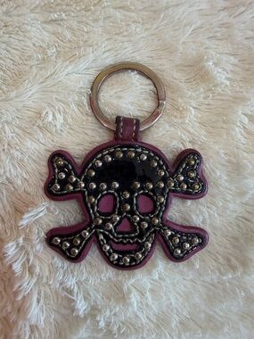 Coach Black and Pink Skull & Crossbones Studded Keychain